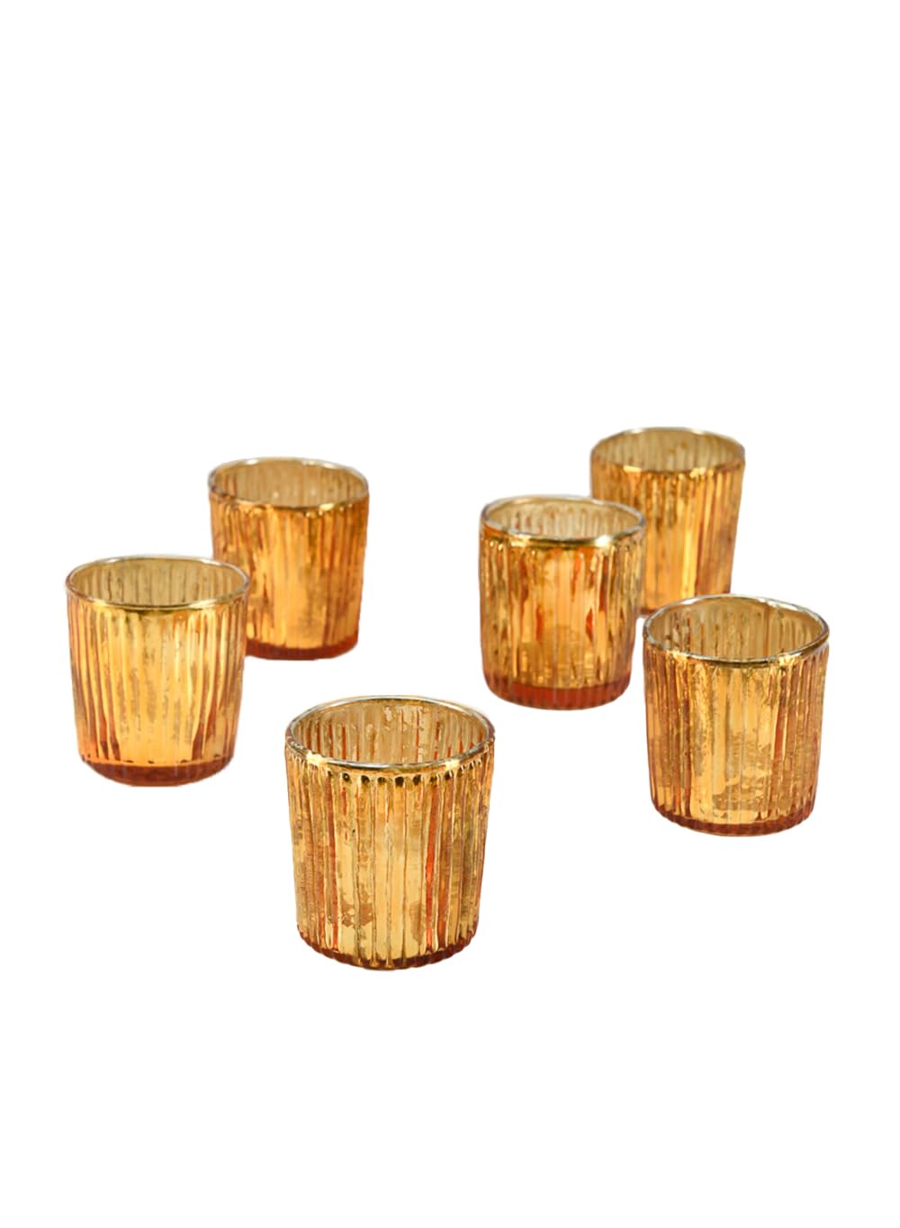 Serene Spaces Living Set of 6 Copper Ribbed Votive Holders, Mercury Glass Finish, Ideal for Weddings, Events, Home Decor, Measures 2.5
