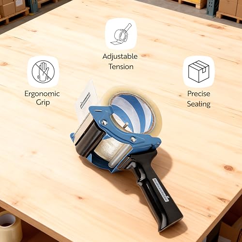 Restaurantware 3 Inch Tape Dispenser Gun - 1 Count - Handy Tek Heavy-Duty Tape Dispensers, Rubber Handle, Tension Knob Adjustment - Blue Iron Handheld Dispenser, For Carton Sealing by Restaurantware - Used condition - Image 4