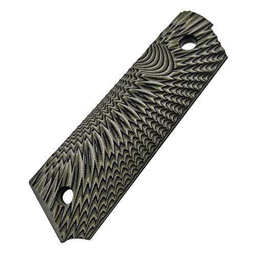 1911 Full Size G10 Grips, Free Screws Included, Mag Release, Ambi Safety Cut, Sunburst Texture, Cool Hand Brand, Phoenix Feather Tan/Green - Thumbnail 6