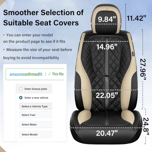Image of Coverado Seat Covers Front Seat, 2-Pack Luxury Diamond Leather Car Seat Cover & Carbon Fiber, Waterproof Car Seat Protectors, Black and Beige Seat Cover, Driver Seat Cover Universal Fit for Most Cars