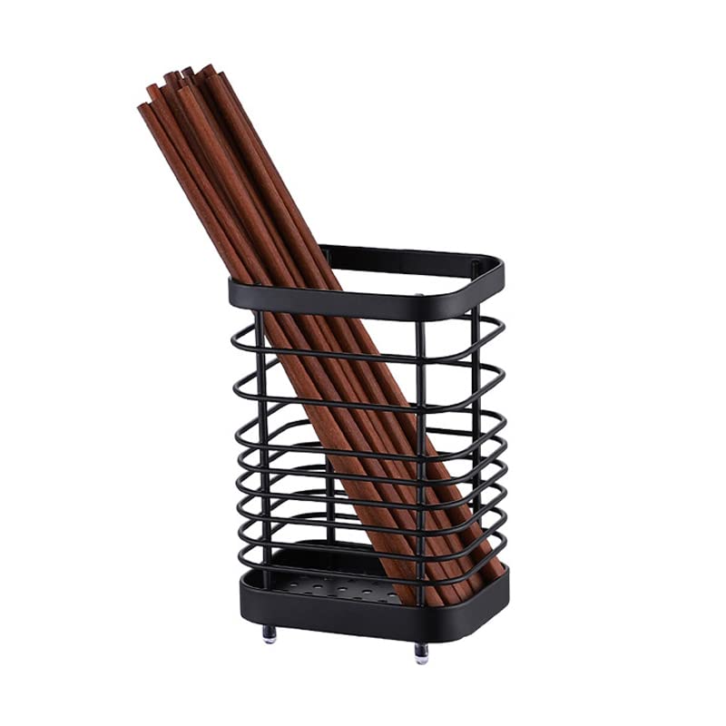 Image of Draining Holder, Stainless Steel Utensil Drying Rack Wall Mount No Drilling with for Kitchen Chopsticks (Black L(350ml))
