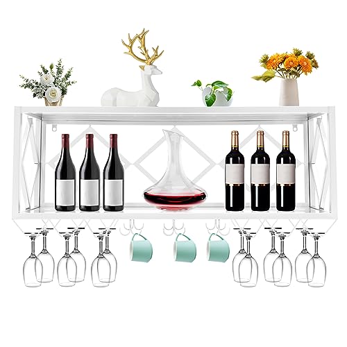 TREMENPOW Wall Mounted Wine Rack Bottle & Glass Holder Multifunctional