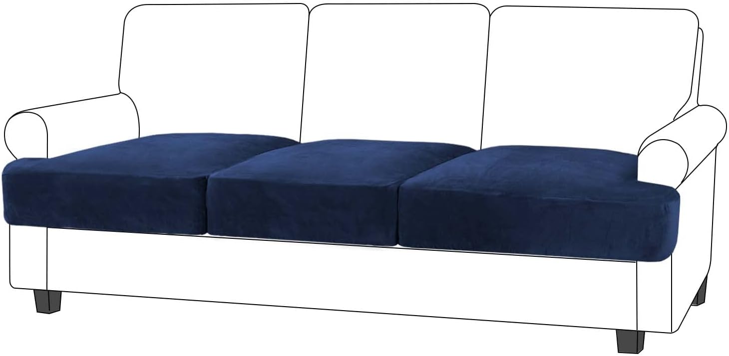 Turquoize Velvet 3 Piece T Cushion Sofa Slipcovers Sofa Cushion Covers for 3 Cushion Couch Stretch Sofa Seat Cushion Covers Individual T Cushion Slipcovers, (2 T-Cushion + 1 Box Cushion, Navy)
