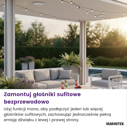 Bezprzewodowe połączenie głośników Marmitek Speaker Anywhere 750 - głośniki sufitowe i hi-fi bez kabli - wzmacniacz w odbiorniku, jakość cd, multiroom, tryb mono - zestaw audio