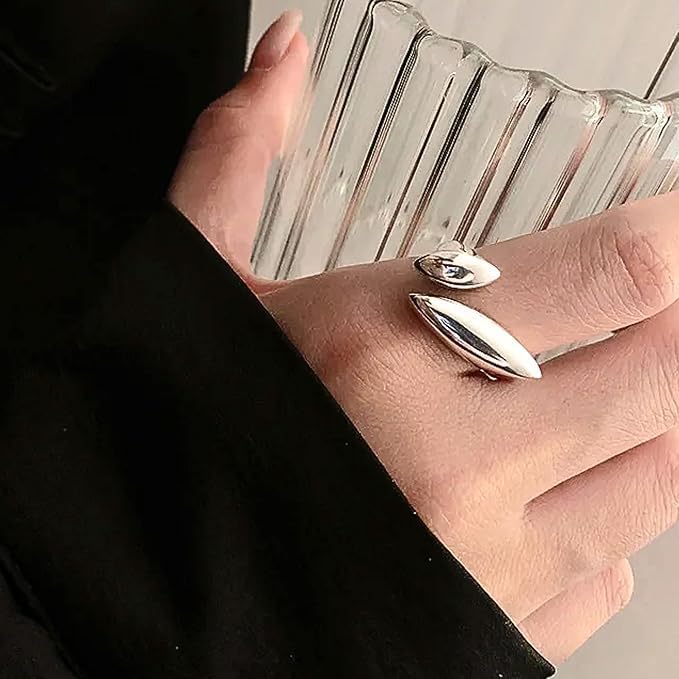 QueenBee Silver Plated Adjustable Geometric Statement | Minimalist Asymmetric Open Cocktail Jewelry | Trendy Bold Design for Stacking | Hypoallergenic Smooth Punk-Inspired Accessory - Image 2