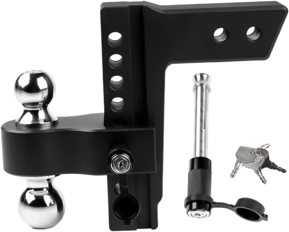 Black Trailer Hitch Ball Mount with 2-Inch and 2-5/16-Inch Balls, 8-Inch Drop/Rise, Aluminum, 18500 lbs Capacity