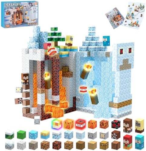 Magnetische Bausteine Eiswelt Edition 200 Stück 2.5 cm Magnetische Blöcke | Kinderspielzeug für 3 4 5 6 7 8 9 Jahre Jungen Mädchen, Light Up Magnetic Building Blocks STEM Spielzeug