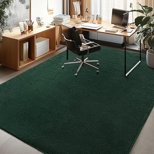 Image of Large Modern Area Rugs for Living Room Bedroom, 6x9 Feet Dark Green Ultra Soft Thickened Memory-Foam Indoor Rug, Comfy Aesthetic Solid Minimalist Carpets for Girls Boys Nursery Dorm Home Decor
