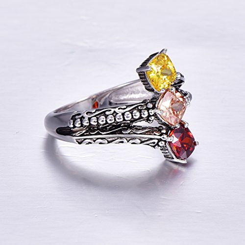 Vintage Black Oxidized Finished 925 Sterling Silver Rings for Women, 3 Stone Chakra Engagement Ring, Boho Simulated Gemstone Promise Ring for Her4