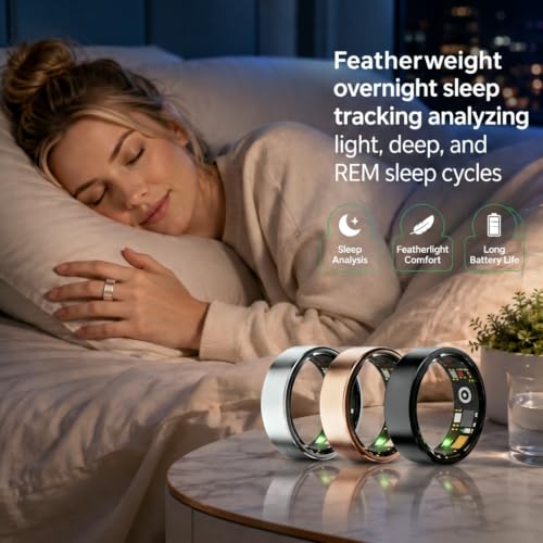 Image of Smart Ring for Women Men, Fitness Tracker Ring with Free App No Subscription Fee, 7 Days Battery Life, Sleep Monitor, Heart Rate & Step Tracker, IP68 Waterproof, Android /iOS Compatible(Rose Gold, 6)
