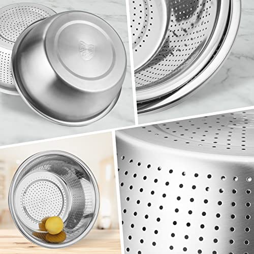 Strainer And Colander Set, 304 Stainless Steel Mixing Bowl For Kitchen, Heavy Duty 5-Qt Large Capacity For Washing Vegetables, Fruit And Rice, Mixing Salad #TOP2