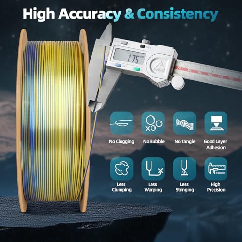 Image of Silk Tricolor PLA Filament 1.75mm, 3D Printer 3-in-1 Multicolor PLA Filament, Dimensional Accuracy + /-0.02mm 1KG Spool (2.2 lbs), Shiny Silk Texture, Triple Color Silk PLA Filament (Red Yellow Blue)