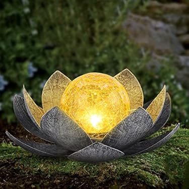 AMAZON - AIINY Garden Solar Light Outdoor(2Pack) ,Crackle Globe Glass Lotus Decoration , Waterproof Metal LED Flower Lights for Patio,Lawn,Walkway,Tabletop,Ground