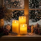 SALCAR Zestaw 3 świec LED, bezpłomieniowe świece LED, ciepłe światło z baterią, migoczące światło LED, 15 cm, 12,5 cm, wysokość 10 cm, dekoracyjne świece LED na kolację, urodziny, imprezę