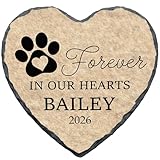 Personalized Dog Memorial Stone, Forever in Our Hearts Paw Print Heart Plaque, Pet Loss Gift for Dogs (S-20)