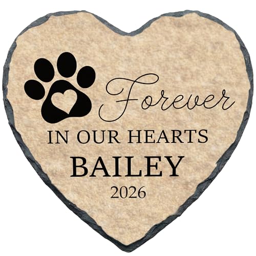 Personalized Dog Memorial Stone Forever in Our Hearts Paw Print Heart Plaque Pet Loss Gift for Dogs (S-20)