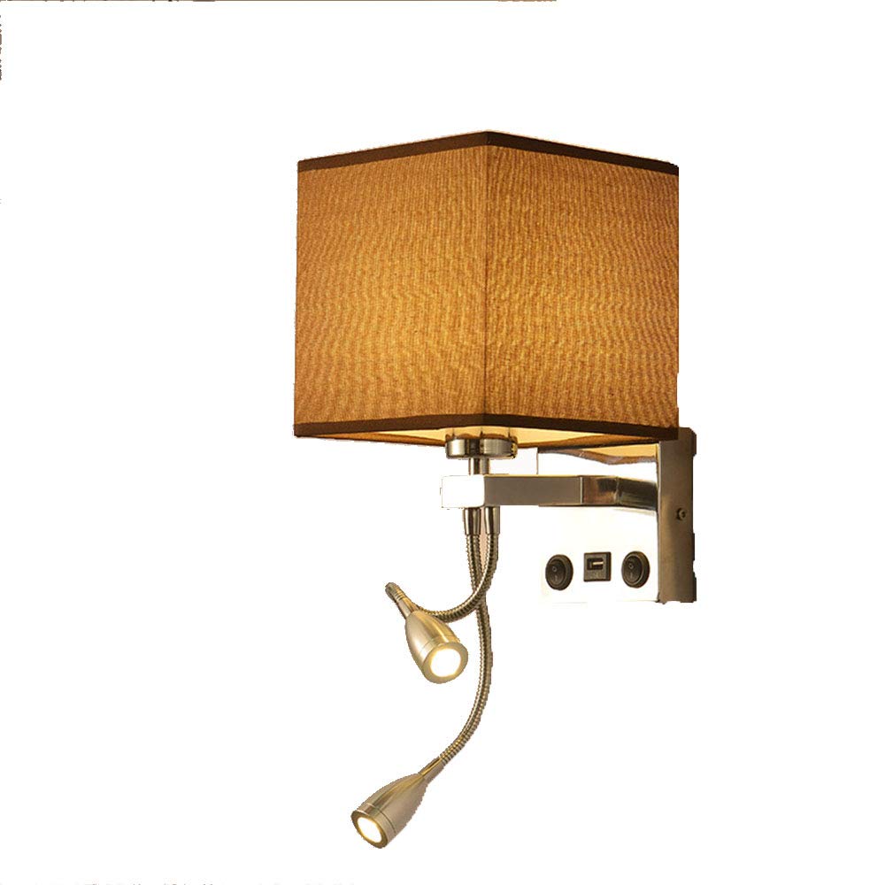 VDOQTLJT American Bedside Wall lamp with USB Connector - led Aisle Lights Chinese Style Fabric Bedroom Reading Sconce White