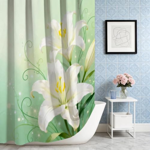 Rideau de douche 200x200 lys blanc en tissu polyester imperméable - 5