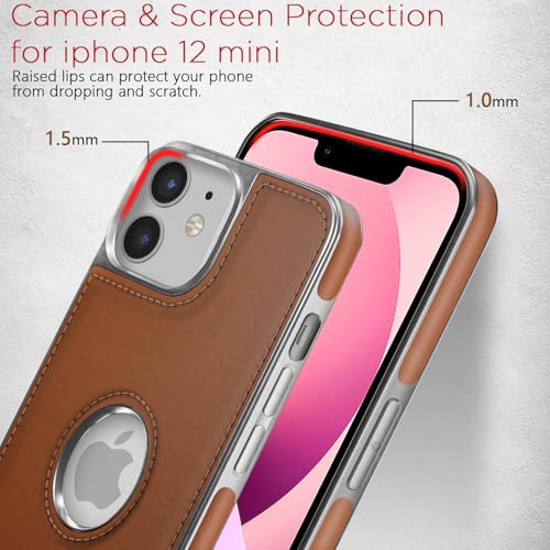 Image of Amazon Basics Back Cover iPhone 12 Mini Silver Electroplated Chrome | Full Camera Protection | Chrome Leather | Flexible Pu Leather Bumper Case (Tan)