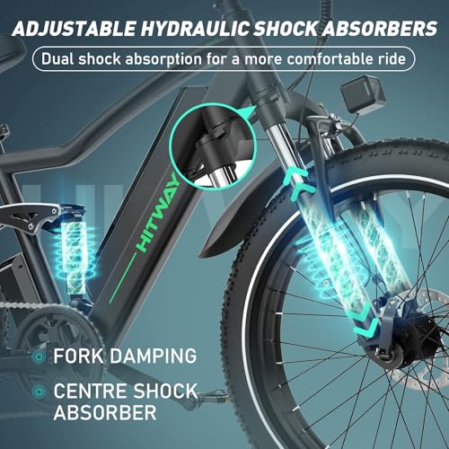 HITWAY Vélo électrique 26" 4,0 Fat Tire, VTT Électrique E-Bike avec Batterie au Lithium Amovible 48V 15Ah, 250W, 7 Vitesses,jusqu'à 70-150km, APP, NFC – Image 6