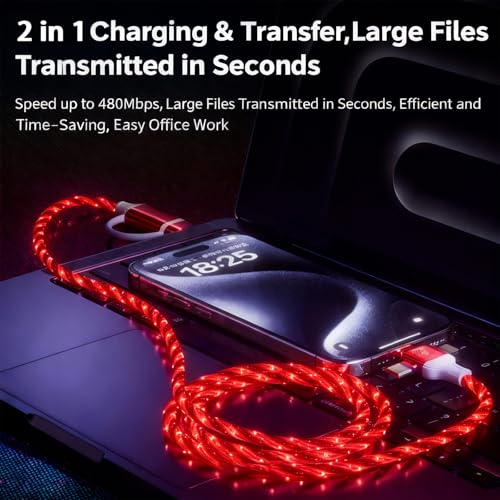 Image of AYI Red Starry Sky USB Charging Cable Cross Edition, 6-in-1 Multi Charger Cord 39in, Glowing LED Data Sync Wire, Tangle-Free PVC, Smart Trickle Charge Chip, Compatible with Virtually All Devices.