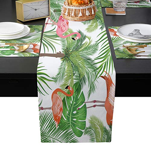 Libaoge 6 Placemats With Matching Table Runner 90 Inches Long Flamingos And Palm Leaves Burlap Farmhouse Table Runner And Placemats Set For Kitchen Dining Table Wedding Party Holiday Dinner #TOP1