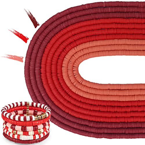 MIIIM 3600 PCS 10 Strands Polymer Clay Beads for Jewelry Making Vinyl Heishi Beads 6mm for Surfer Bracelets Necklace Making (Red)
