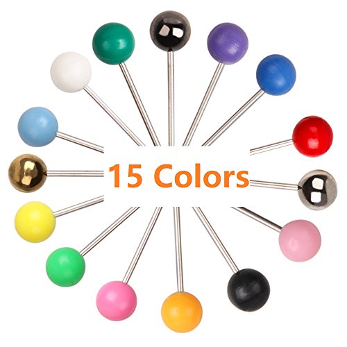 Yalis Push Pins Marking Map Tacks 1/8-Inch Plastic Beads Head, 15 Assorted Colors, 1500-Count #TOP3