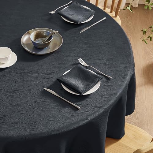 Softalker Tovaglie Antimacchia Rotonda 120 cm Grigio con Motivo a Righe Jacquard Tovaglie Elegante da Esterno Idrorepellente per Protezione Moderna Tavolo per da Esterno Compleanno Matrimonio Feste