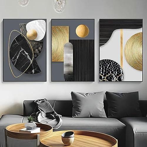 Toile géométrie abstraite or noir KEBIA 60x90cm sans cadre pour la décoration moderne du salon