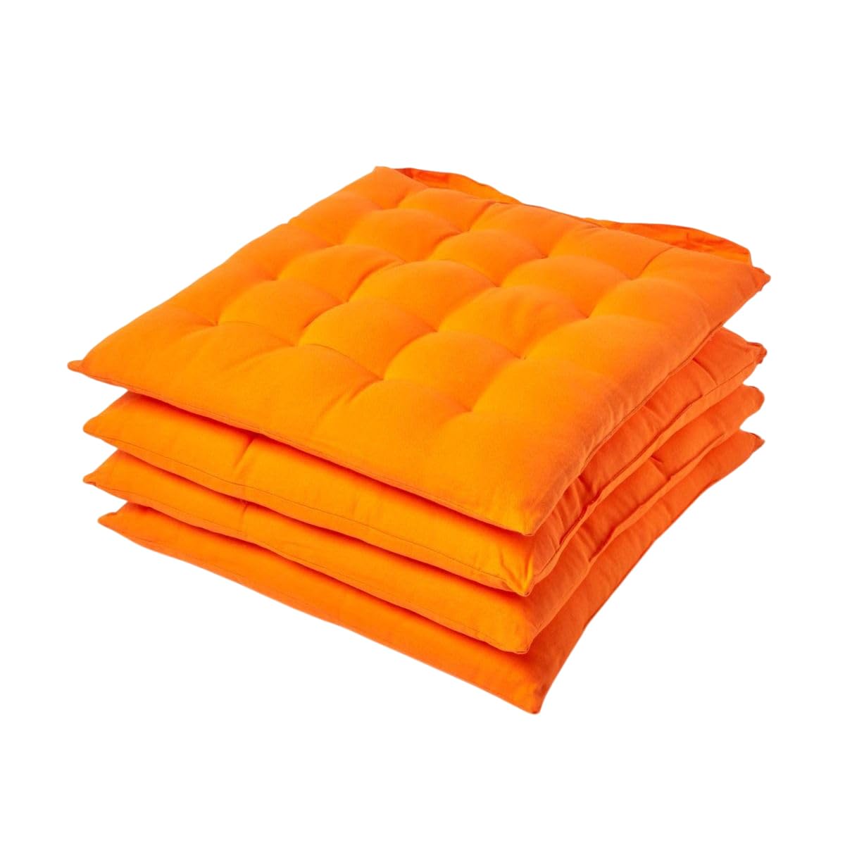 HOMESCAPES Orange Seat Pads for Dining Chair, Set of 4 100% Cotton Chair Pads with Straps, 40x40 cm โ image 1
