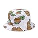 Girls Ladies Headwear Pineapple Pattern Wide Rim Flat top Fishing Bucket Hat Sun Hat (White)