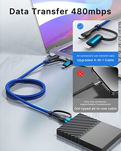 4 in 1 Charging Cable, 60W USB C to Lightning Cable 6.6FT, USB A/C to C/Lightning Multi Charging Cable Fast Charging for iPhone 16 15 14 13 Pro Max/MacBook Pro/Samsung S25 S24/Switch 2,Blue — view 6