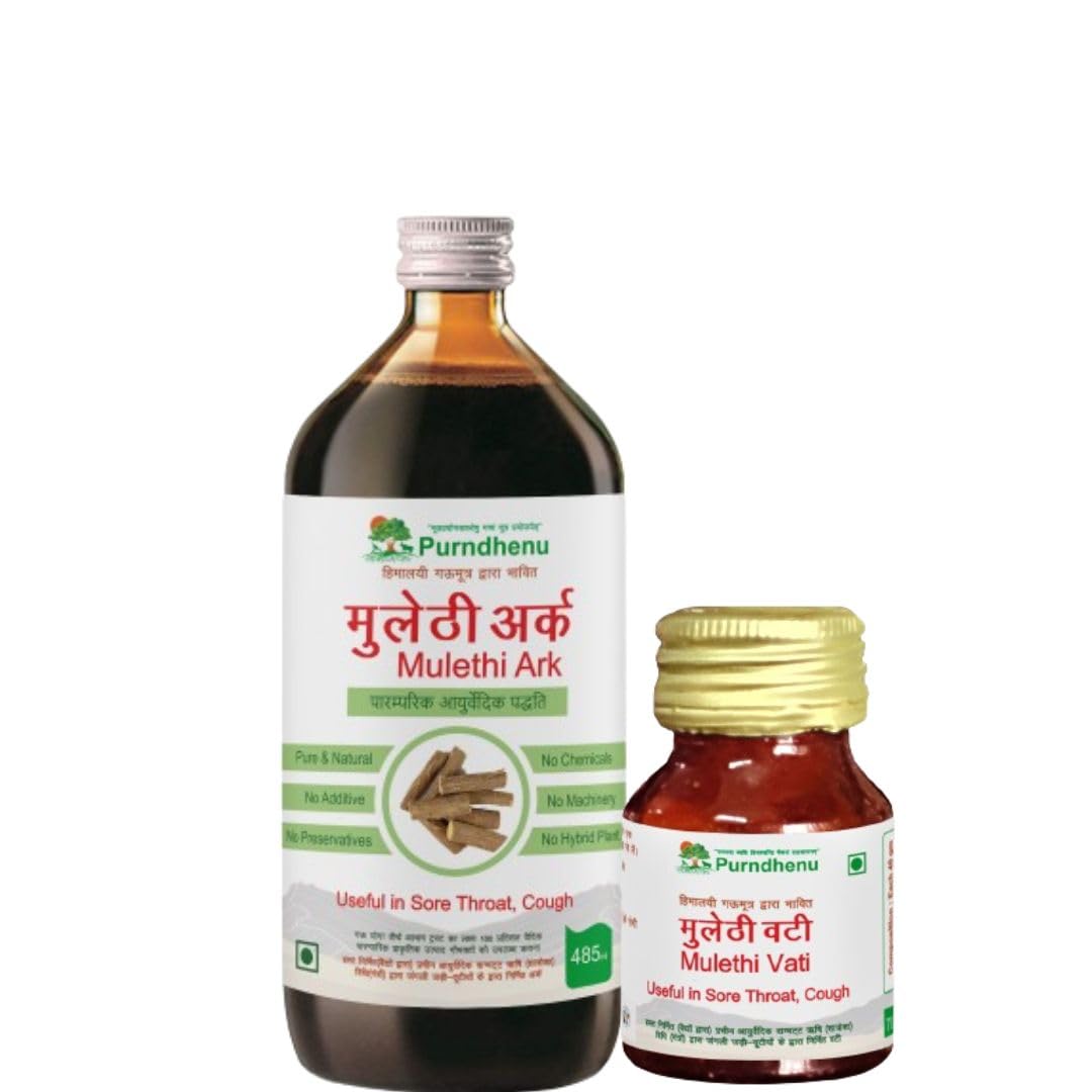 Mulethi Ark 500ml & Vati 70 Tab Combo Pack - Ayurvedic Cough Syrup, for Sore Throat Relief-image-46