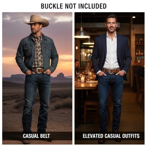 Image of F&L CLASSIC Western Belt without buckle for men - Full Grain Leather Cowboy Belts for jeans - One Piece Leather strap belt