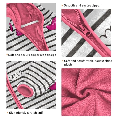 OTVEE Valentine Flamingo Bird Striped Kids Hoodie Jacket Fall Spring Full Zip Warm Outwear Coat3