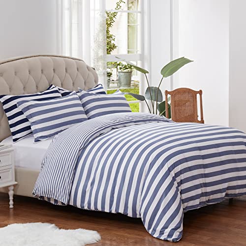 Sunstyle Home Duvet Cover King Queen Twin Line Duvet Cover Microfiber Bedding Blue Grey And White Stripes Duvet Cover 3-Pieces Set, 1 Duvet Cover And 2 Pillow Shams (King) #TOP1