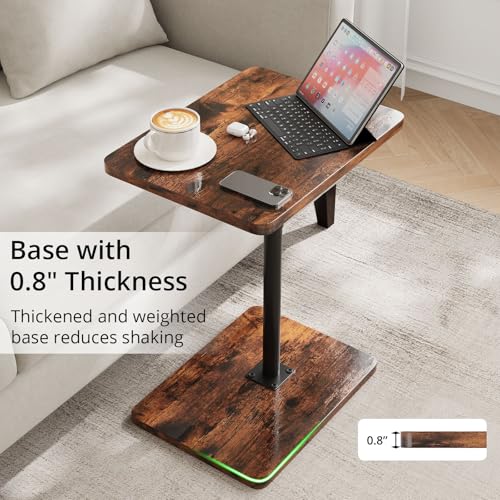 Image of C Shaped End Table Height Adjustable Side Table Sofa Tray for Couch, Sofa Bed Bathroom Study TV Tray Food Snack Trays for Eating, Rustic
