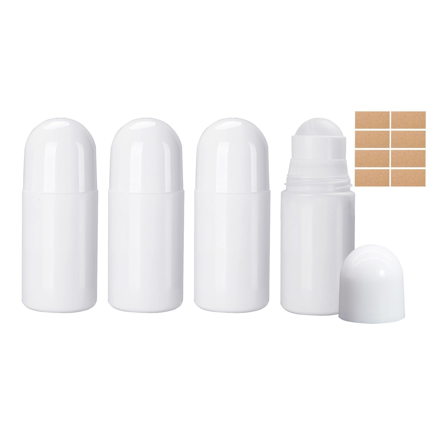 Voarge 4 puste butelki z tworzywa sztucznego, 50 ml, z kulką rolkową do aromaterapii, olejków zapachowych, perfum i podróży (białe)