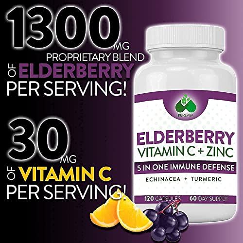 Elderberry With Zinc And Vitamin C For Adults - Proprietary 5 In 1 Blend With Turmeric And Echinacea - Daily Antioxidant And Immune Support Supplement #TOP4