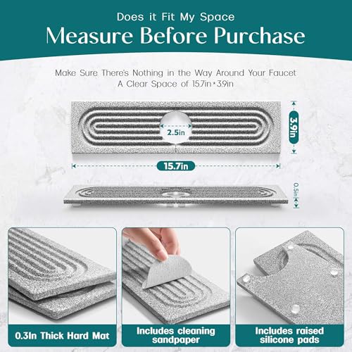 Image of Stone Faucet Mat for Kitchen Sink, Food-Grade Diatomite Stone Drying Mat for Kitchen Counter, 2026 Upgraded Dishwasher-Safe & Ultra Absorbent, Stone Dish Matt for Bottles Utensils (15.7 inch x 3.9 inch)
