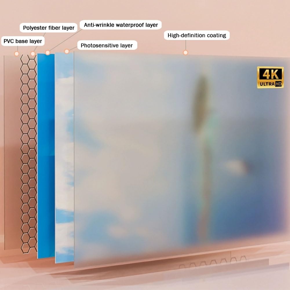 Schermo per Proiettore a Telaio Fisso da 150 Pollici con Supporto Diagonale 16:9 Schermo di Proiezione Attivo 3D 4K Ultra HD per Home Theater Festa(60 inch (L 145 x H 80 cm))