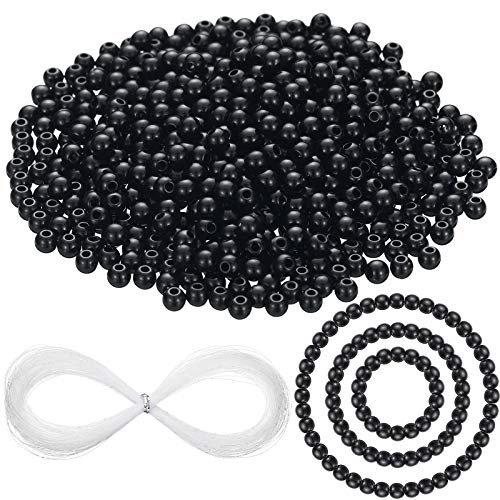 1000 Pieces Black Round Gemstone Beads 4 mm Smooth Gemstone Loose Beads Natural Spacer Charm Beads with Beaded Thread Roll for Bracelet Necklace Jewelry Making