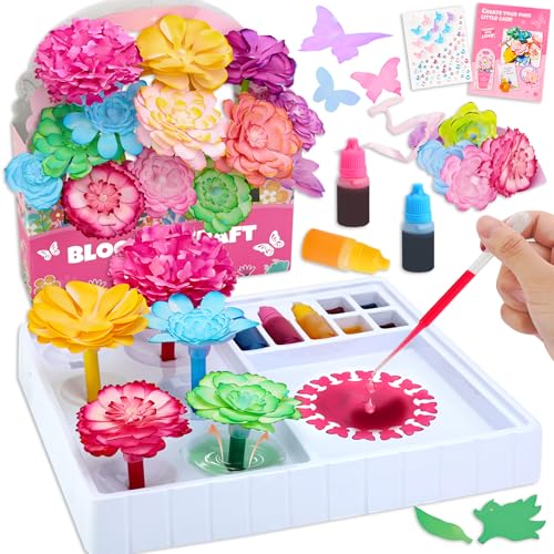 Crelloci DIY Paper Flower Craft Kit for Kids – Color Mixing STEM Art Toy with Flower Molds, Dropper Painting & Bouquet Display – Educational Gift for Girls Ages 6-12