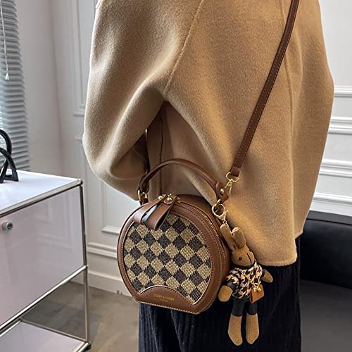 Rtggsel Quilted Lattice Crossbody Shoulder Bags For Women Small Tote Square Satchel Handbags Purse With Bunny Doll Pendant (Round Brown) #TOP7