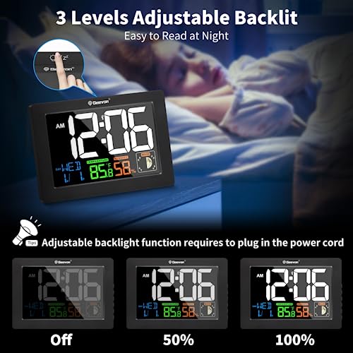 Geevon GN-23145T-US Atomic Alarm Clock, Large Color Display Digital Desk Clock With Indoor Temperature & Humidity thumb #4