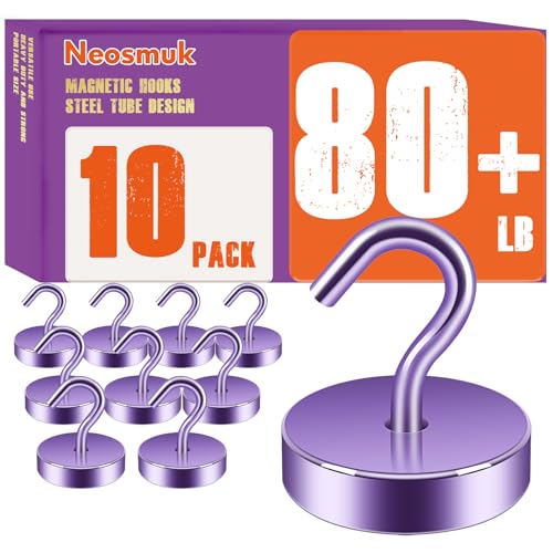 Image of Neosmuk Magnetic Hooks Steel Tube Design for Cruise,80lb+ Purple,10 Pack | Cruise Ship Essentials,Heavy Duty Magnett Hooks for Cabins, Refrigerator, Grill, Hanging, and Travel Extra Strong Must-Haves