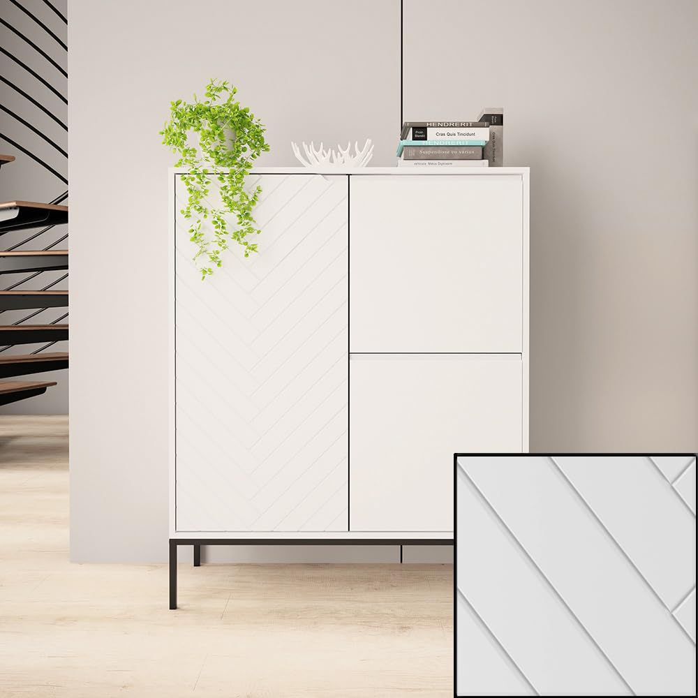 Lomadox Wohnzimmer Set 3-teilig Wohnzimmerschrank Wohnzimmermöbel Wohnzimmer Schränke modern in weiß matt mit gefrästen Fronten