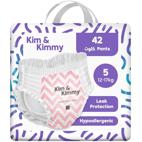 Kim & Kimmy Eco Diaper Pants Size 5 12-17 kg 42 Pants - 12 Hour Leak Protection No Rashes Hypoallergenic Ultra-Soft & Highly Absorbent - Cruelty Free & Vegan - Zig Zag Swag