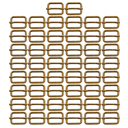 BIKICOCO Metal Slide Adjuster Buckle Tri-Glides with Movable Center Bar, for Straps 3/4 x 5/8 Inch, Bronze, Pack of 50